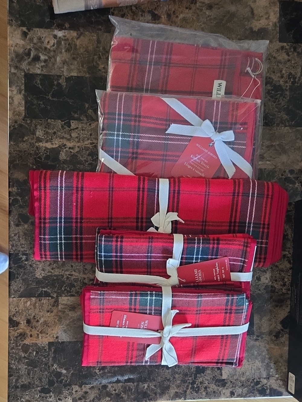 Williams Sonoma Red Plaid Holiday Throws and Napkin Set
